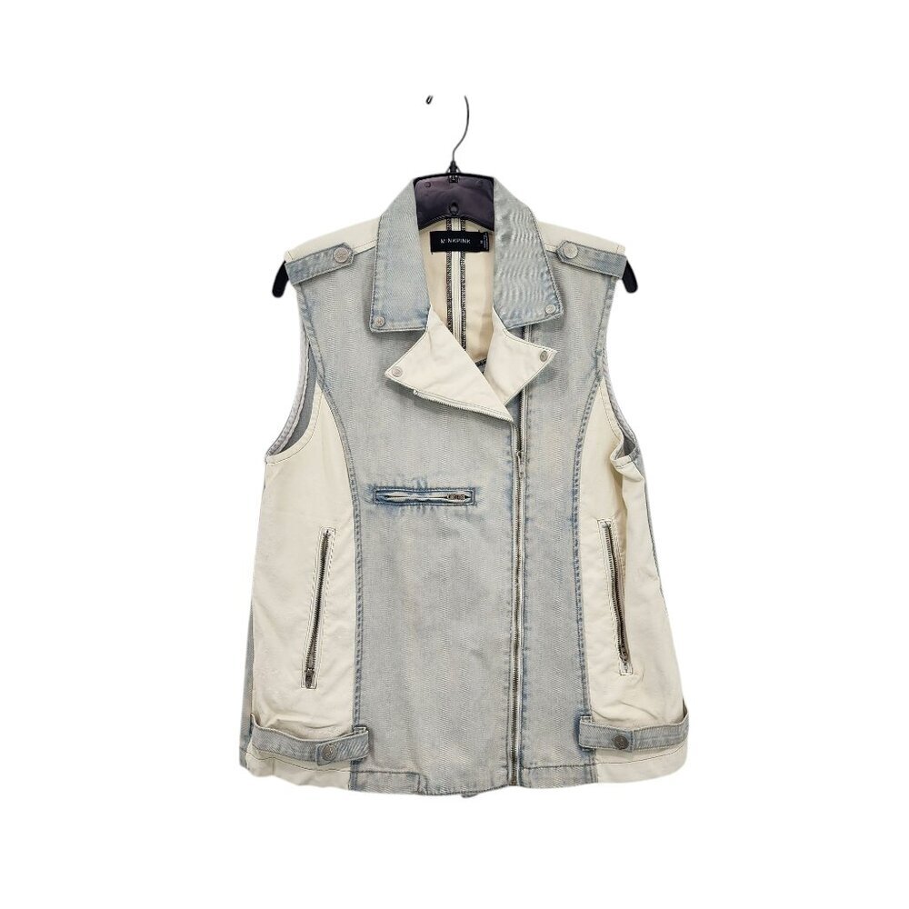 MinkPink Women's Cotton Blend Colorblock Denim Moto Vest- M